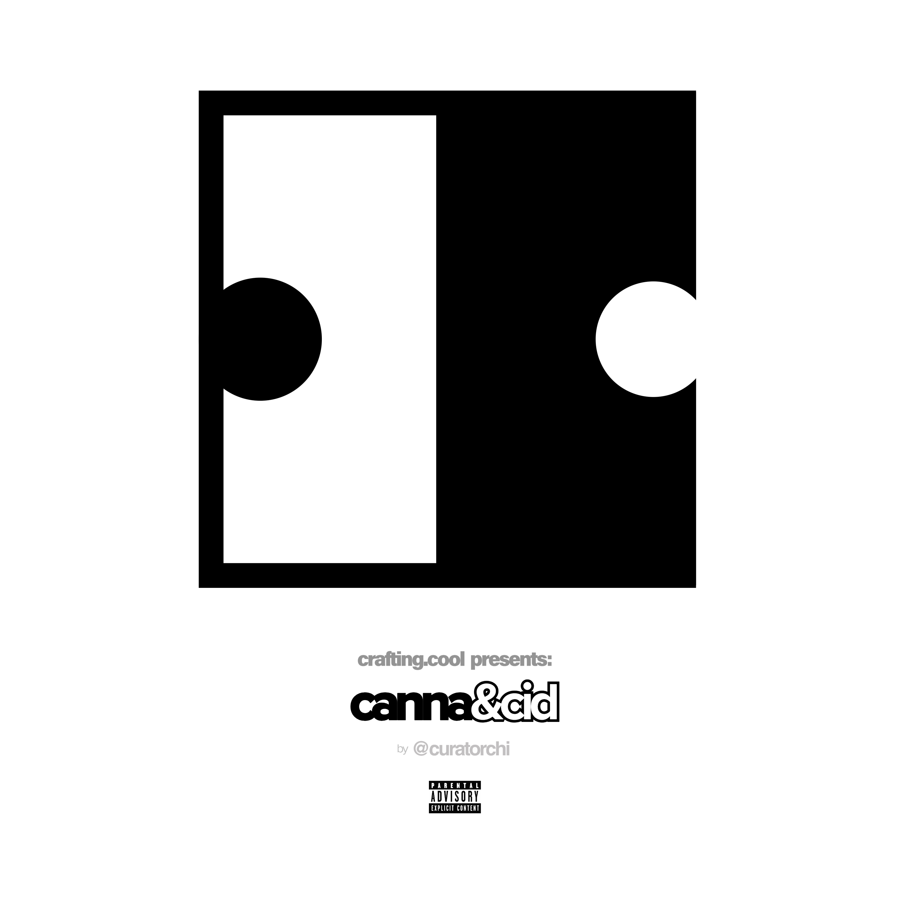Black-and-white canna&cid album cover presented by crafting.cool and credited to @curatorchi